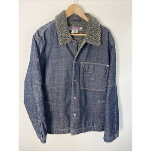 Vintage Silver Jeans Denim Sherpa Lined Jacket Men L Made in Cananda